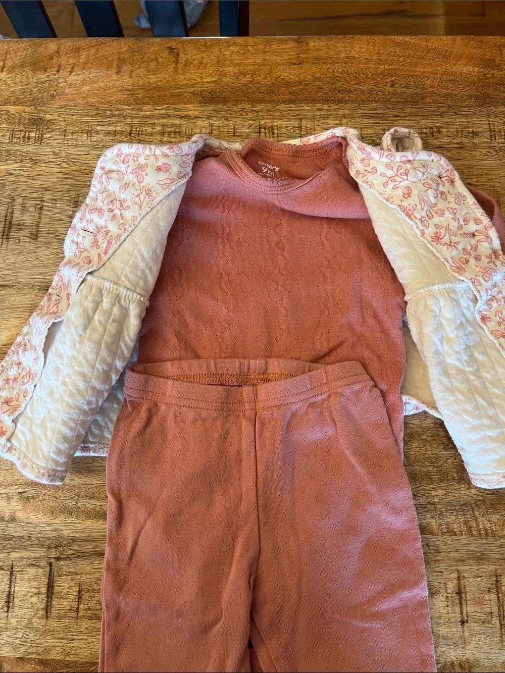 Carter's Dusty Rose Floral Quilted Vest and Rose Top and Bottoms